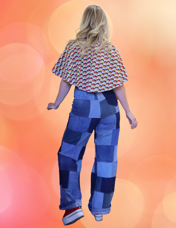 Window Pane High Waisted Denim Patchwork Pants - Forgotten Saints LA