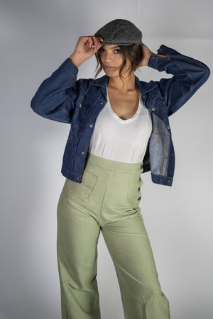 "Union" Green Gingham High waisted pants