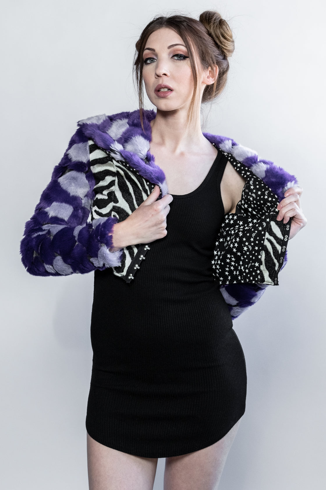 Forgotten Saints LA "Stardust" Faux Fur Zebra Crop Jacket