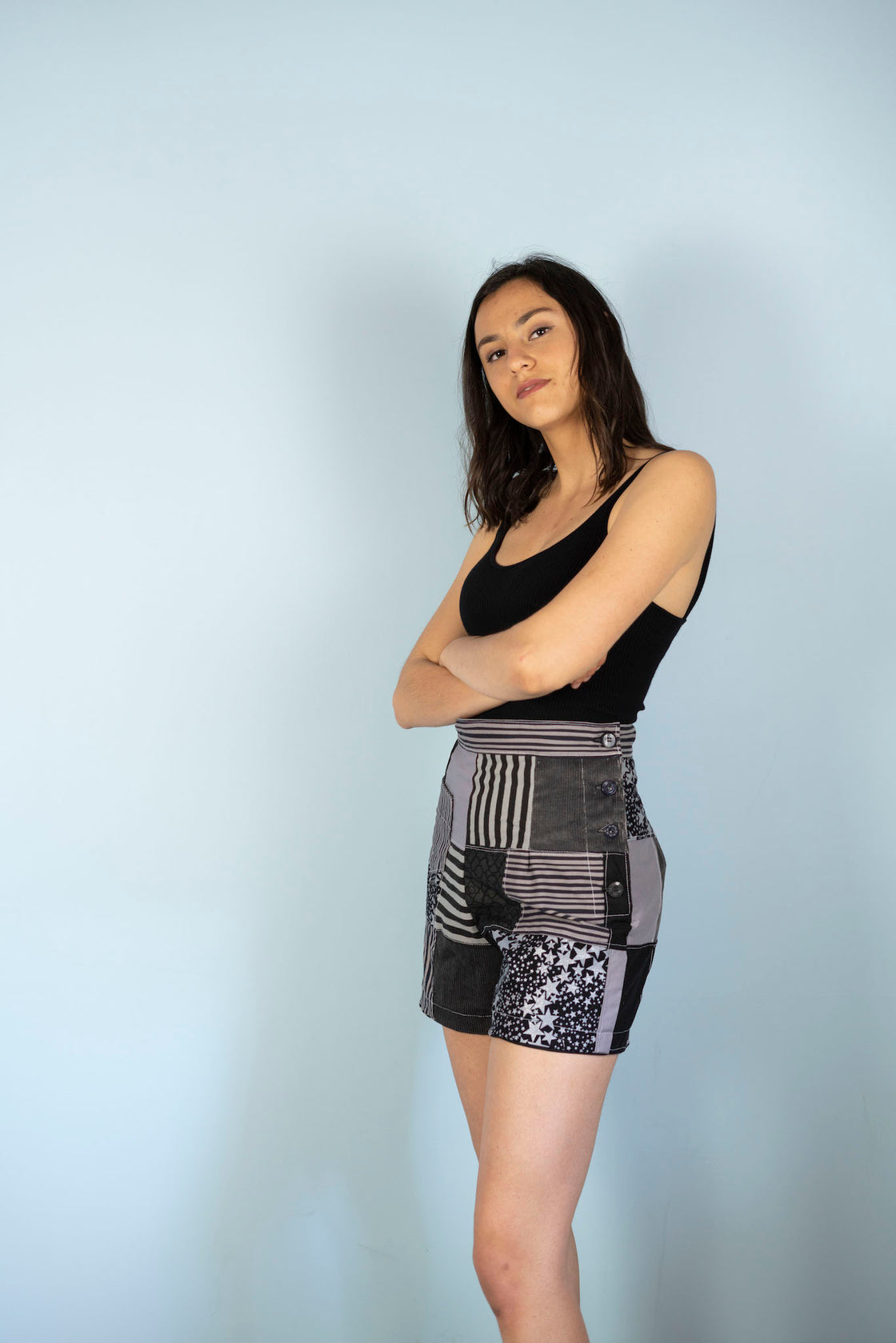 Forgotten Saints LA "Starry Nites" High Waisted Patchwork Shorts