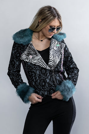 Forgotten Saints LA "Night at the Opera" Lace Motorcyle Jacket with Faux Fur Collar
