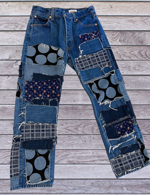 Polka Dots and Stripes Vintage 501 Levi's with distressed patchwork