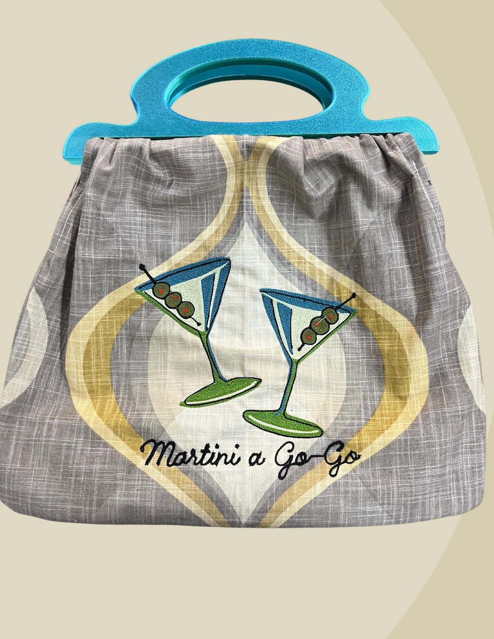 "Martini a Go-Go 2" One of a kind chainstitched purse