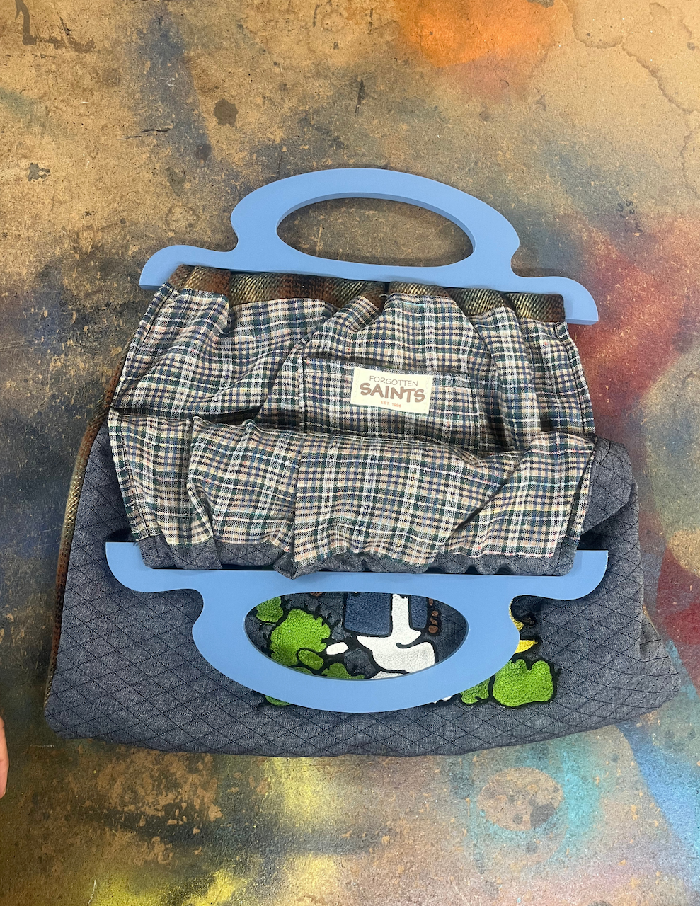 "Howdy" Chainstitched Denim/flannel purse