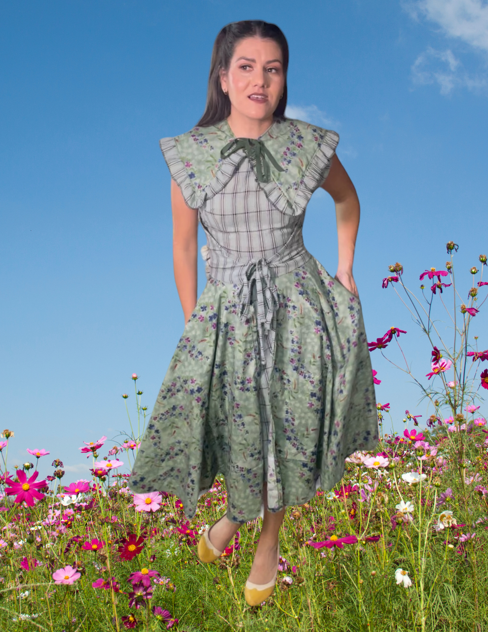 "Rosemary" Tea Time Dress with matching removable collar