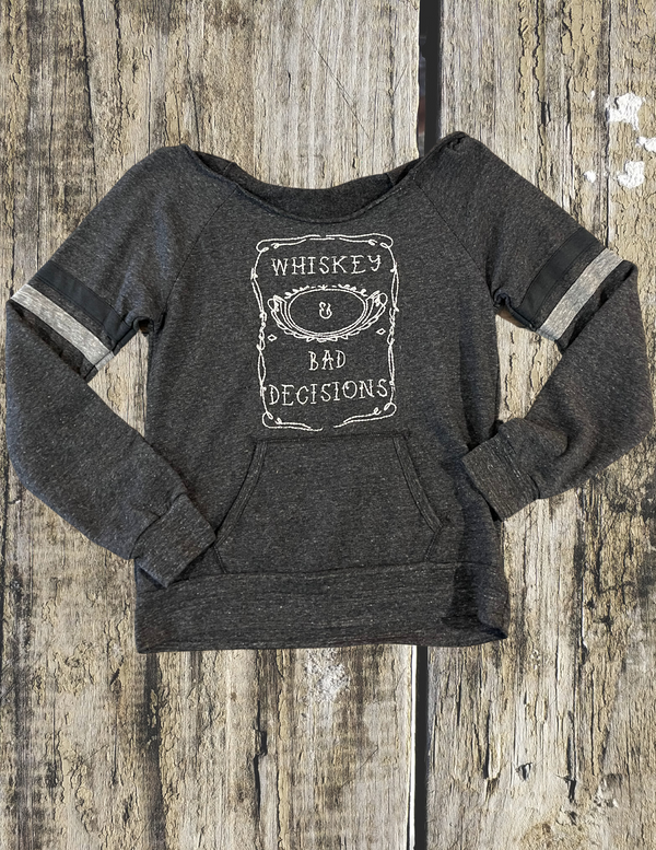 Whiskey & Bad Decisions off the shoulder sweatshirt