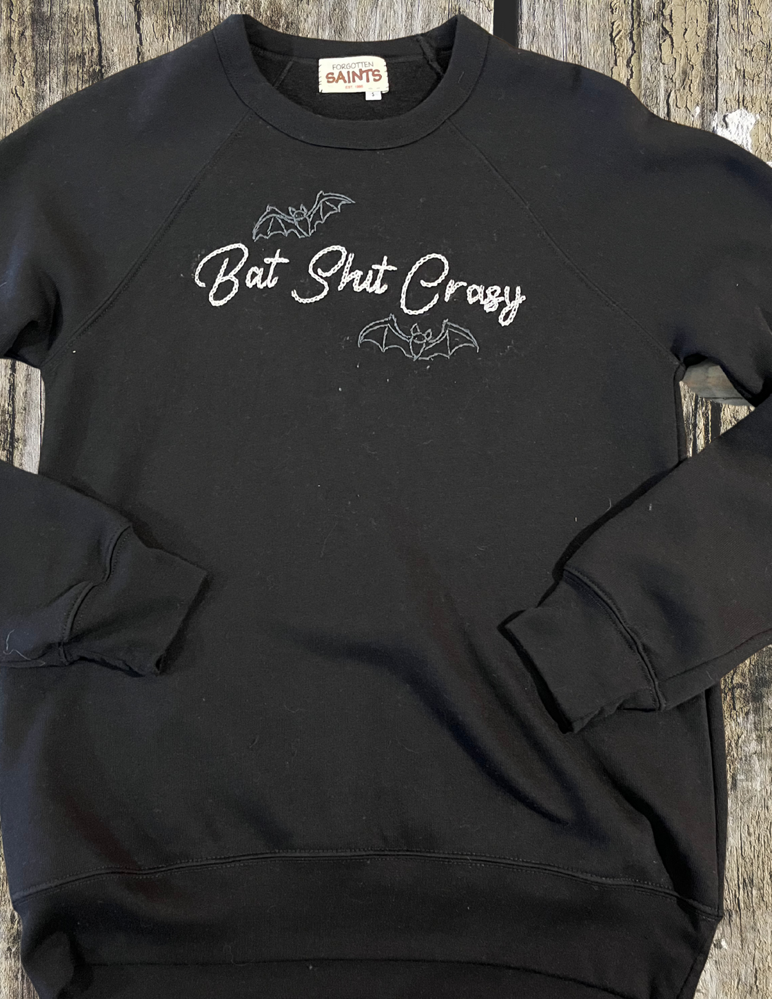 "Batty" Hand Chainstitched Crewneck sweatshirt