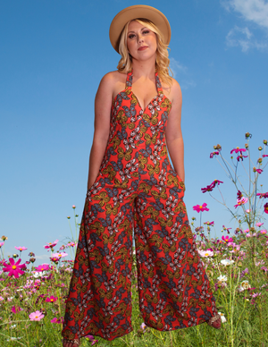 "Fly Away" One of a kind Palazzo halter jumpsuit with matching cape