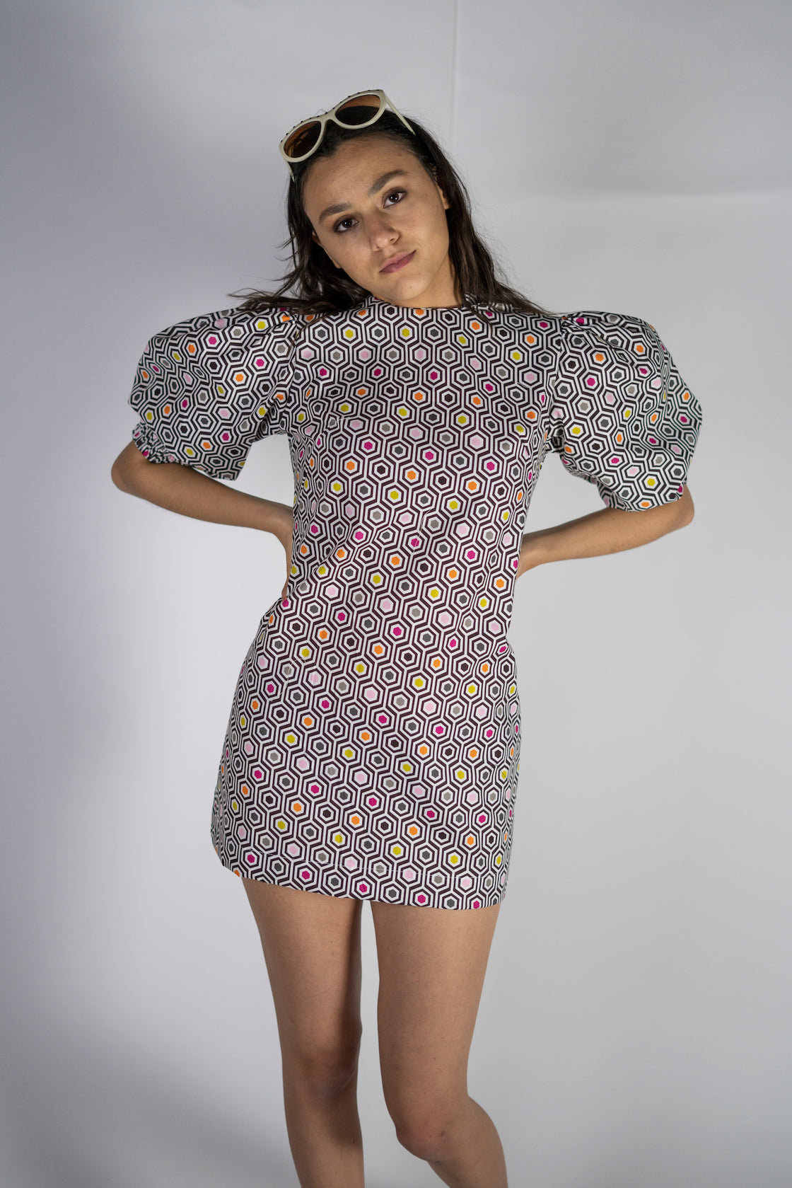 "Brigitte" Retro style puff sleeved mini dress