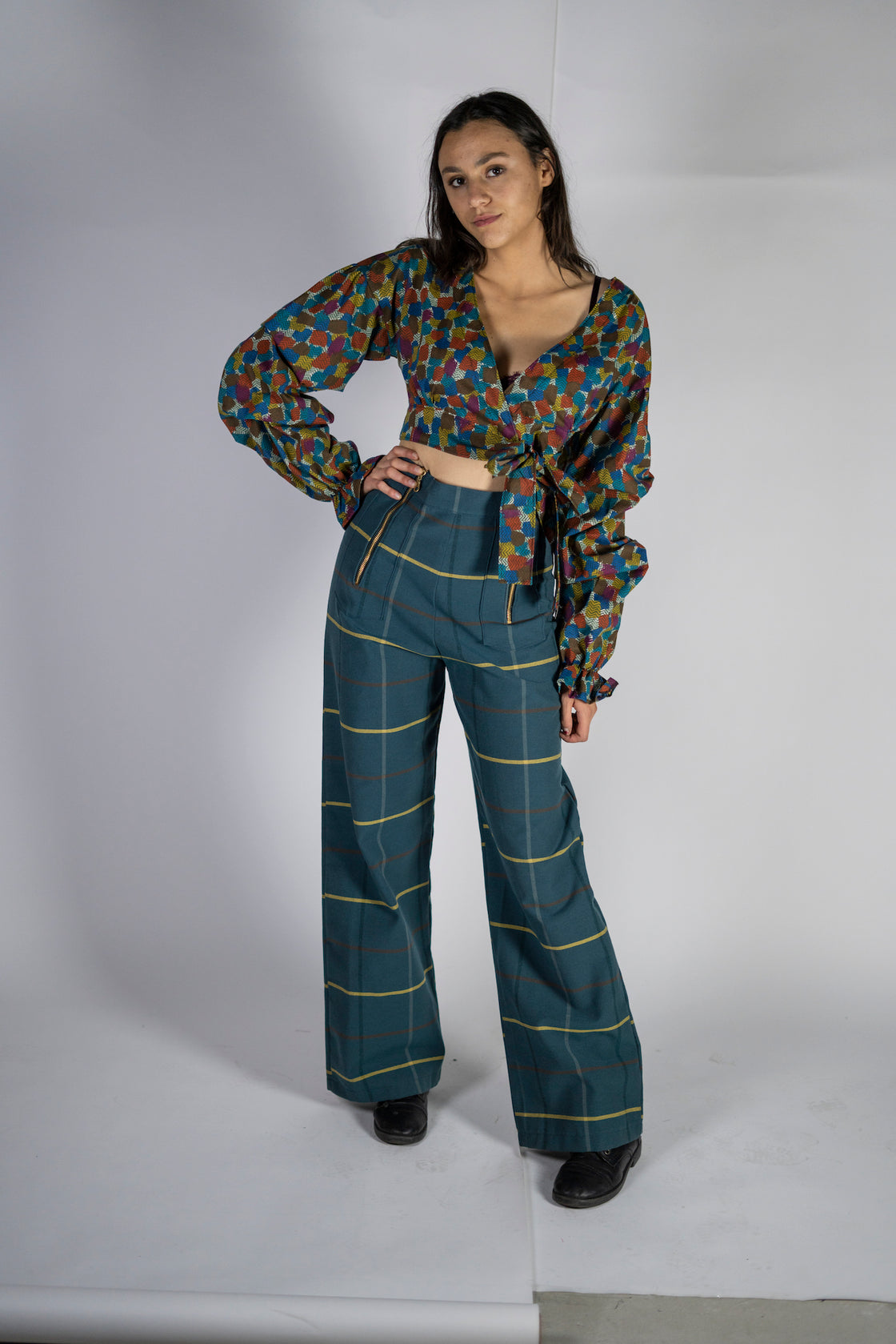 "Peacock" one of a kind high waisted pants