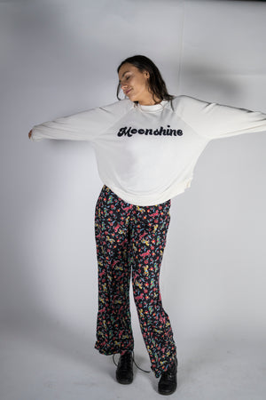 "Moonshine" One of a kind cropped sweatshirt with custom felt lettering