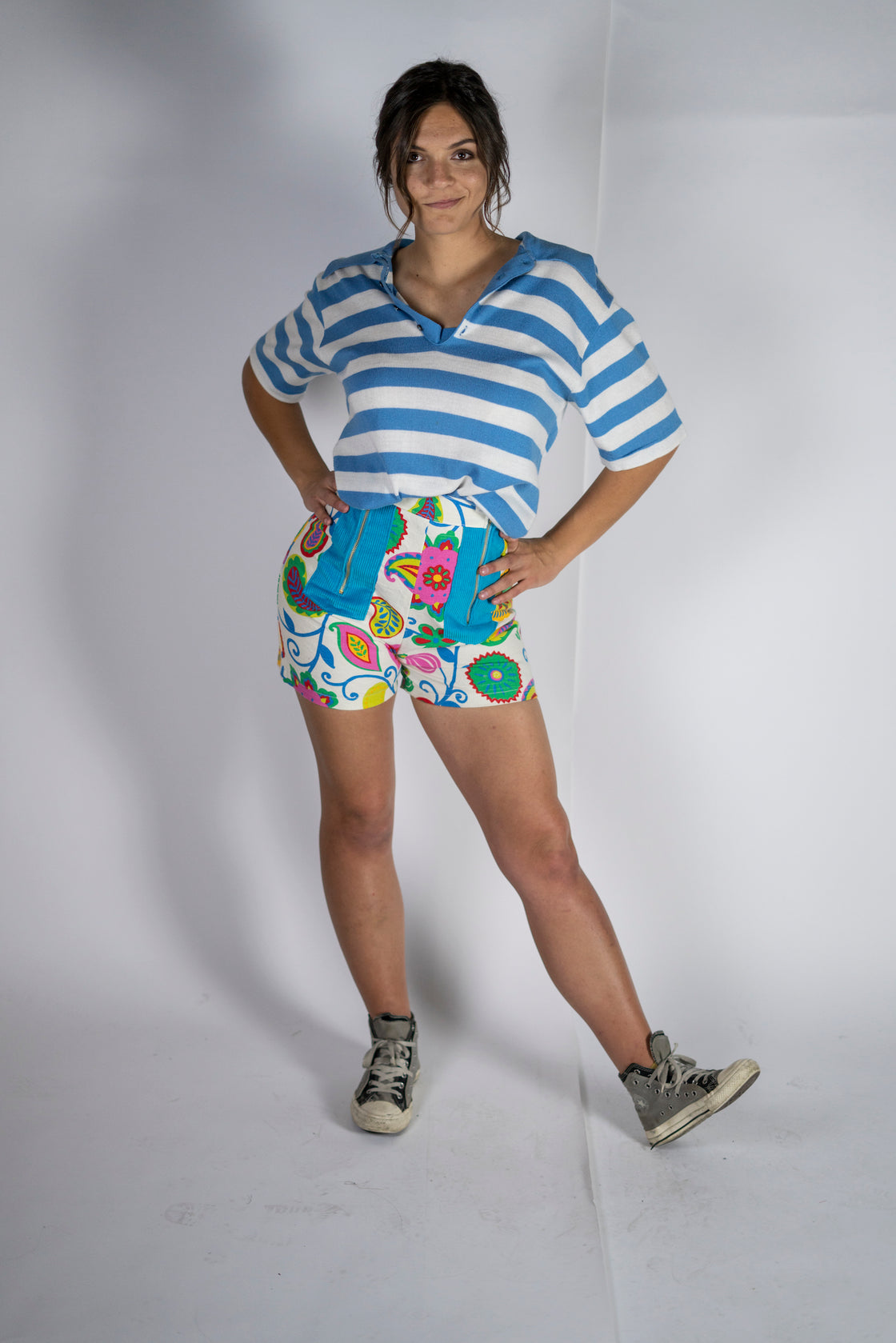 Forgotten Saints LA "Decade of Colors" Double zip High waisted shorts