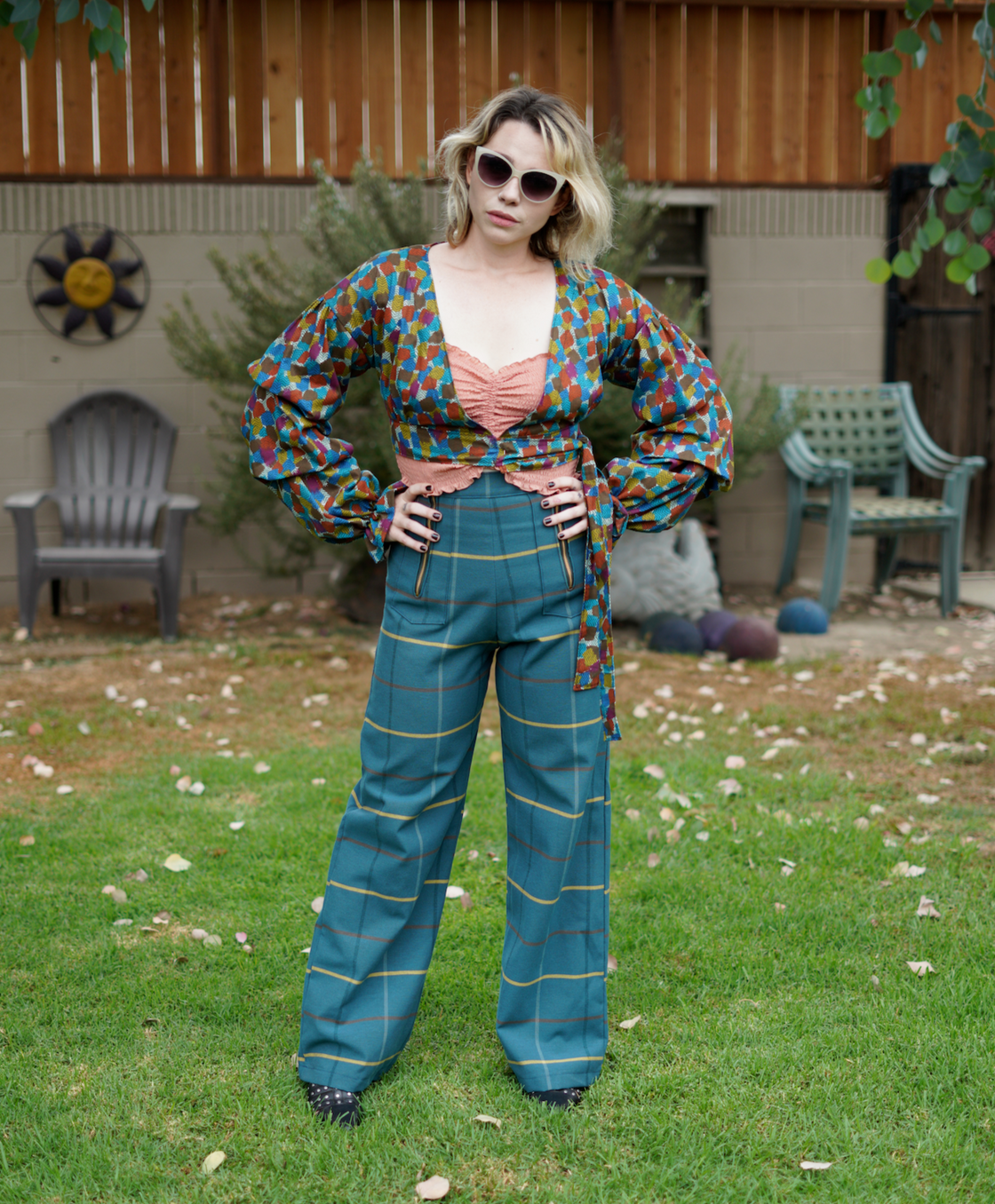 "Peacock" one of a kind high waisted pants