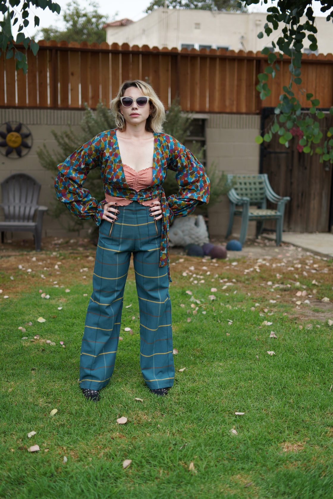 "Peacock" one of a kind high waisted pants