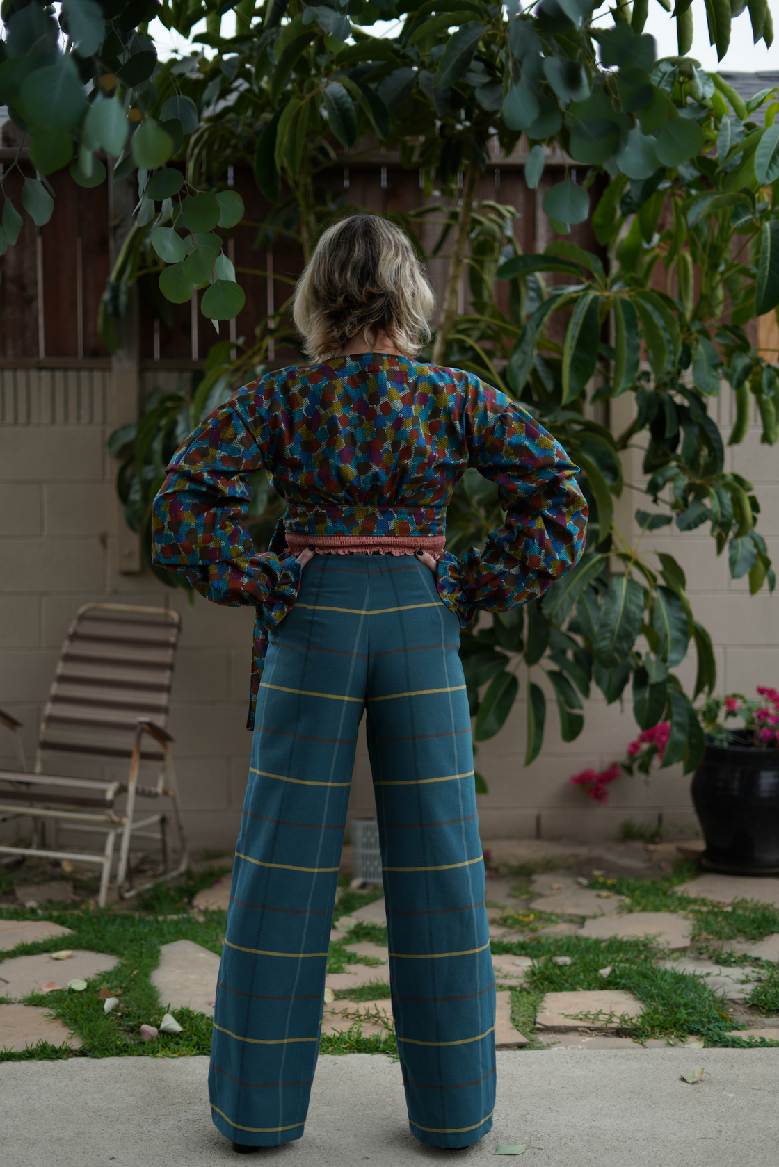 "Peacock" one of a kind high waisted pants