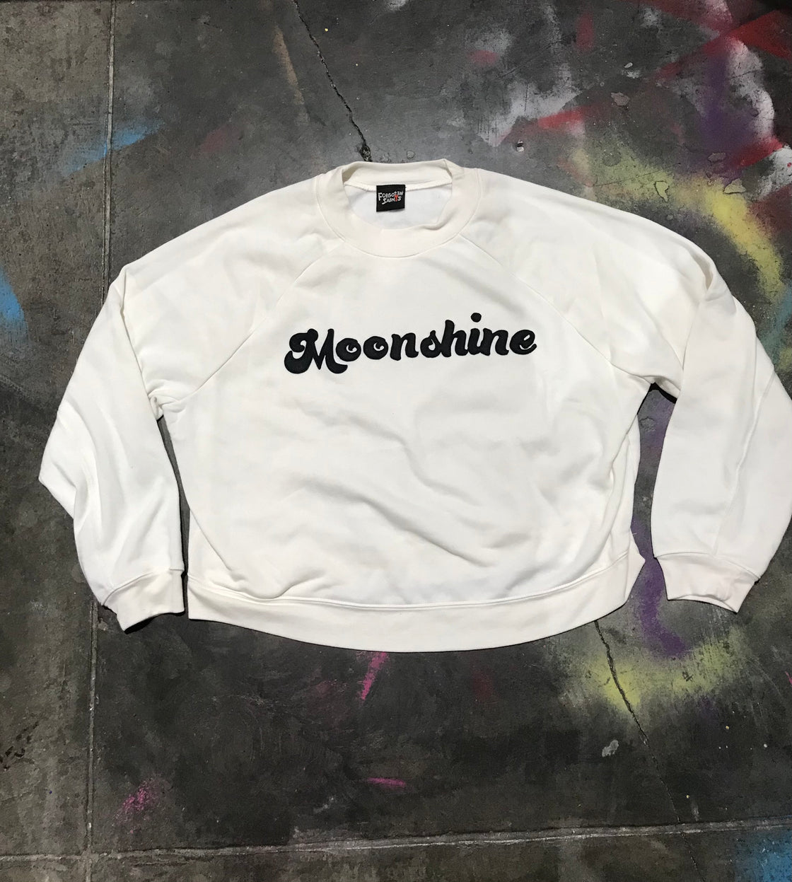 "Moonshine" One of a kind cropped sweatshirt with custom felt lettering