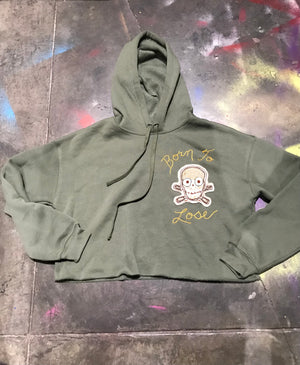 "Born to Lose" Cropped Hoody with hand embroidery