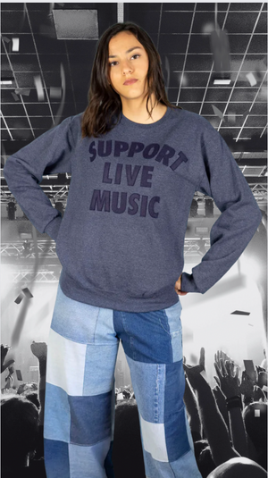 "Support Live Music" Crewneck Fleece top with felt lettering