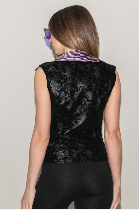 FSLA "Wild One" Flocked Vegan One of a Kind Leather Moto Vest