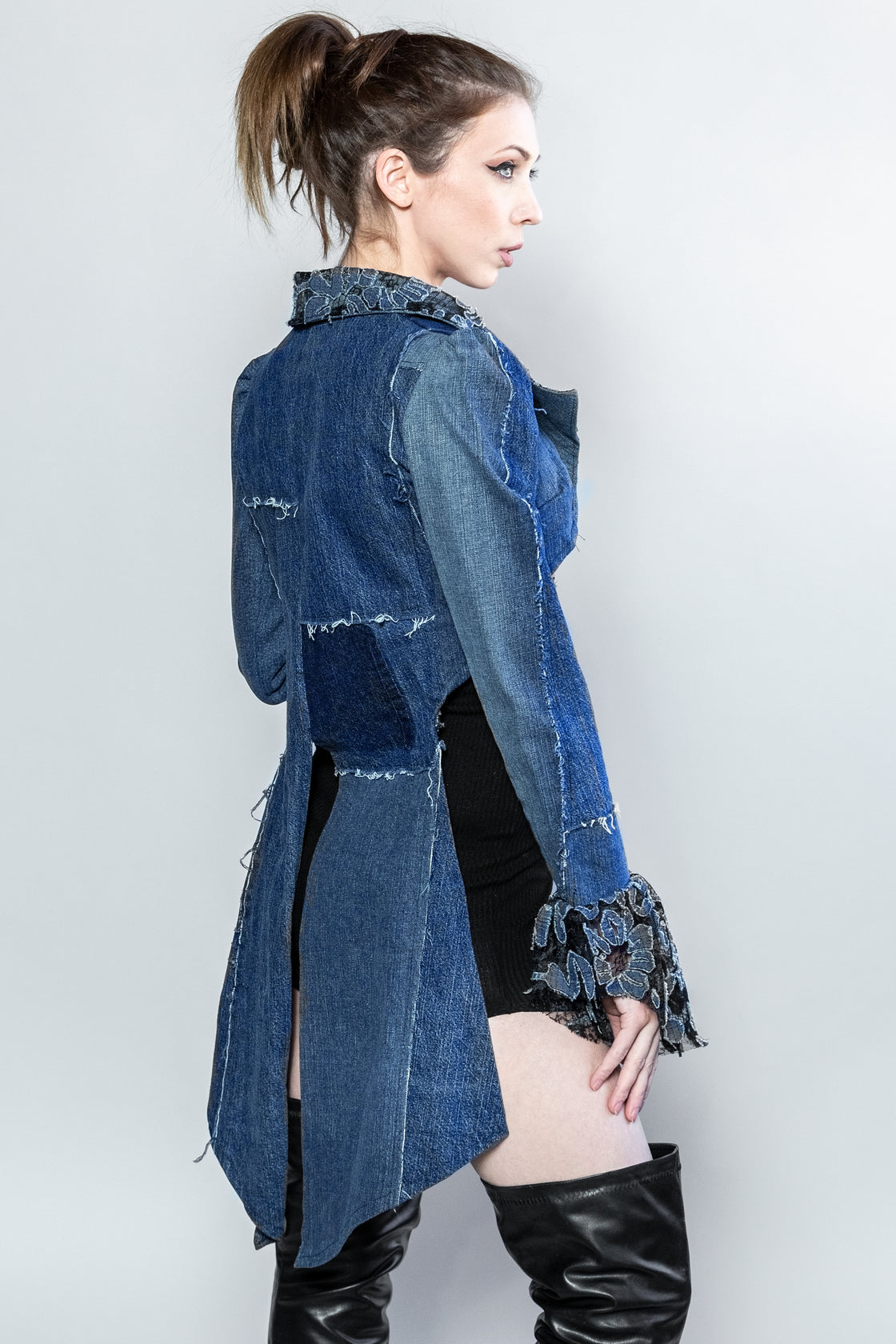 Forgotten Saints LA "Talk of the Town" Distressed Denim Tuxedo Tails Jacket