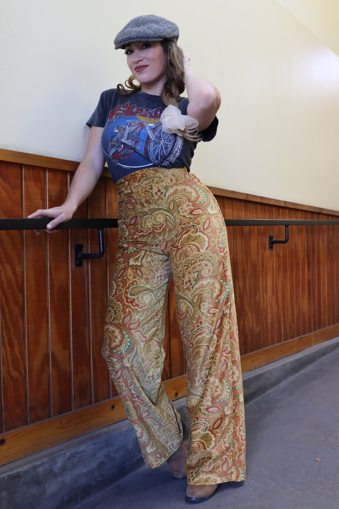 "Eternal Cool" High Waisted Paisley Velvet Pants