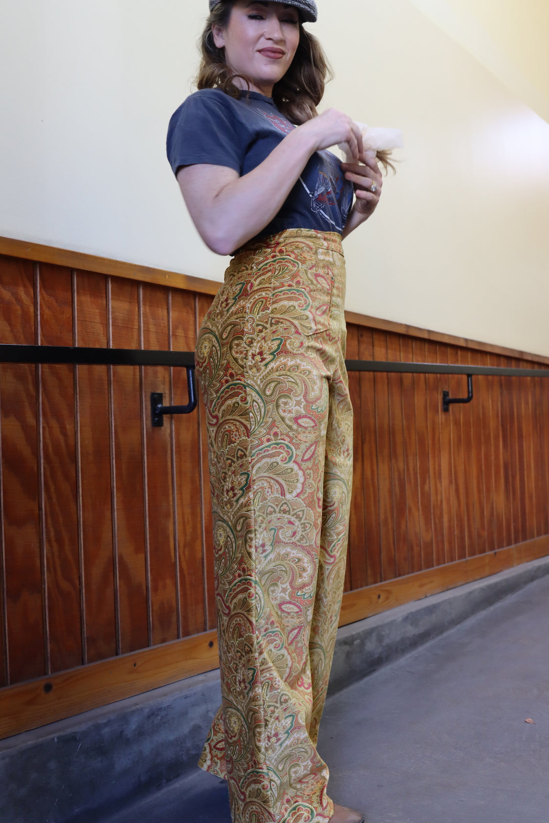 "Eternal Cool" High Waisted Paisley Velvet Pants